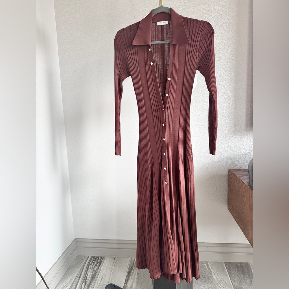 Sandro Orange Ribbed Buttoned Sheath Dress